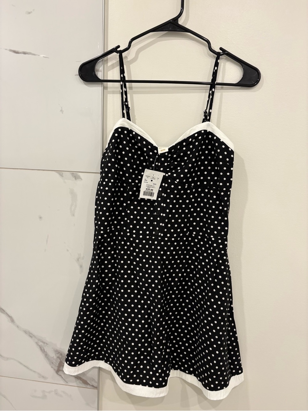 Black Polka Dot Cami Dress with White Trim